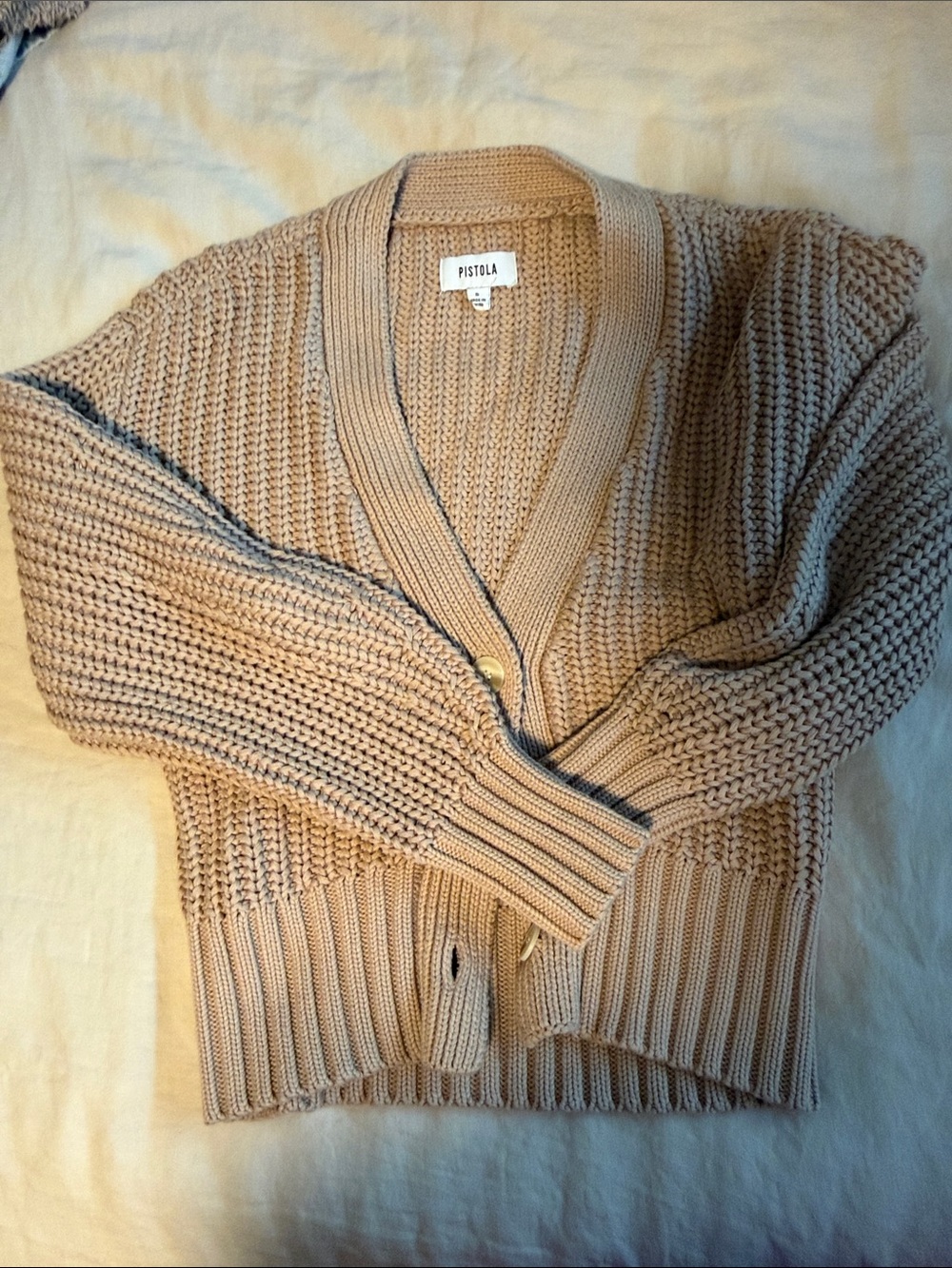 pistola Beige Ribbed Chunky V-Neck Cardigan